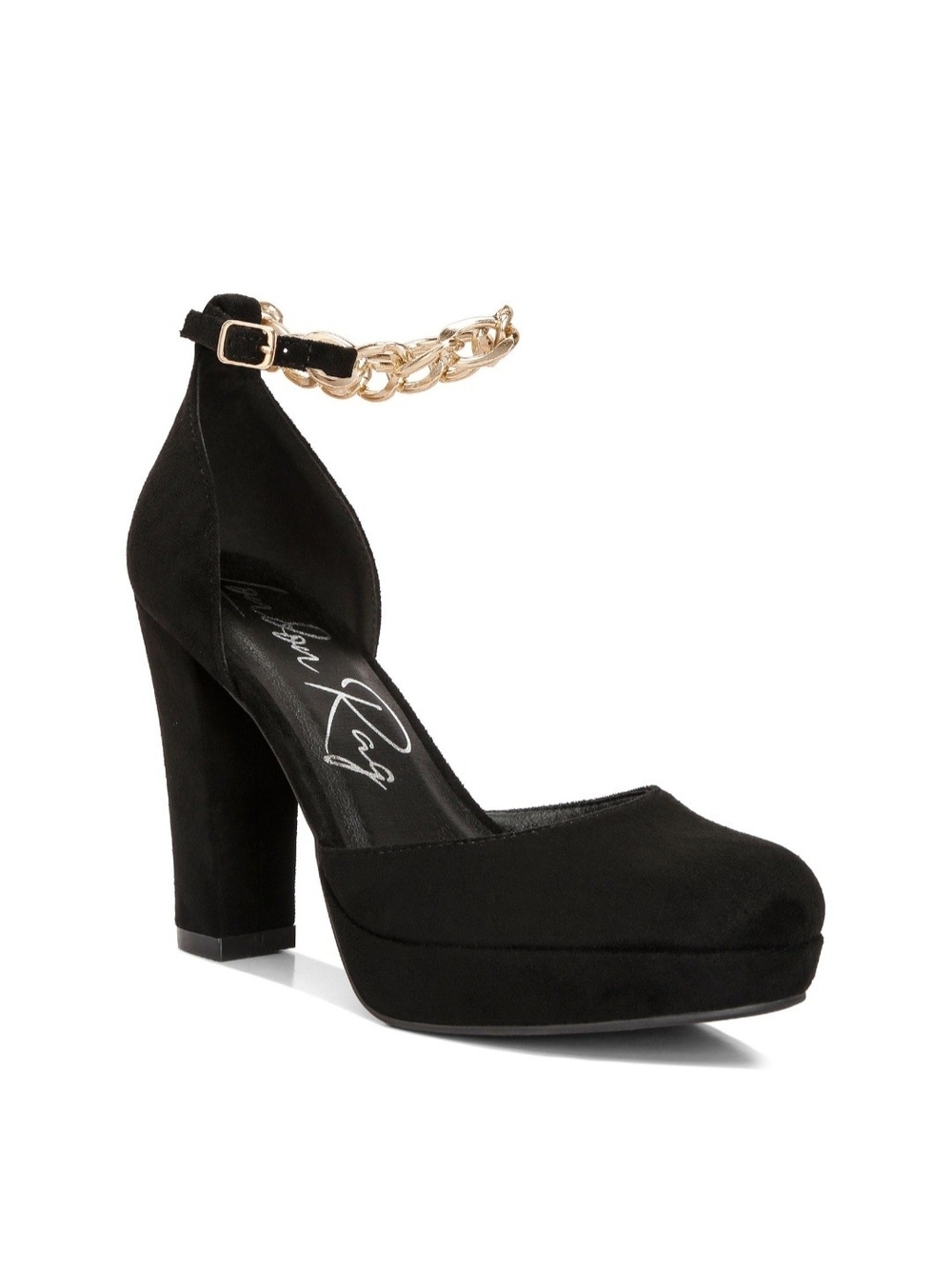 London Rag Inigo Black Chain Strap Block Heels NWT Size 10